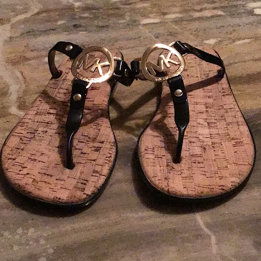 Michael Kors Black Jelly and Gold Logo Sandals
